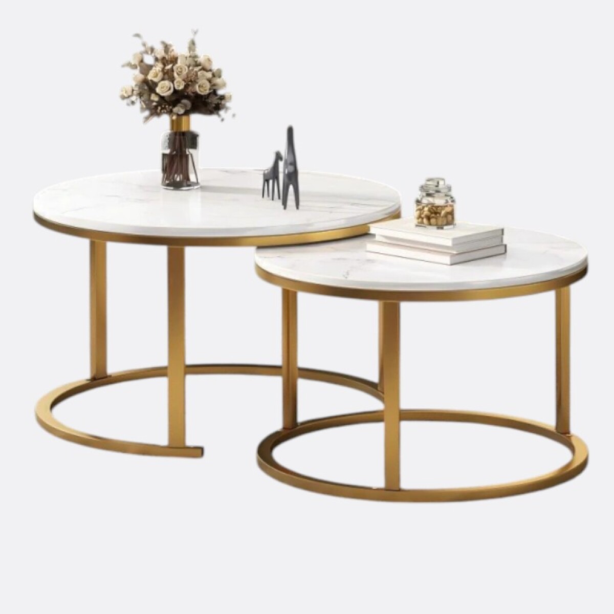 Mesa Auxiliar Circular Doble Chica - Blanco y Dorado 