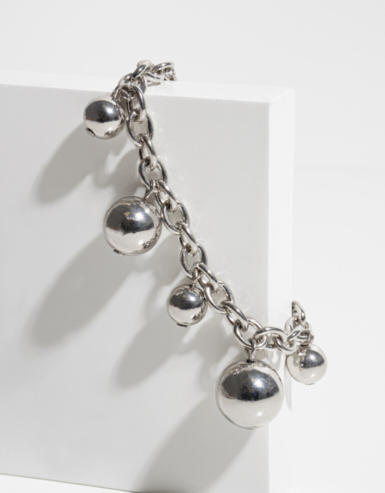 Pulseras Flexibles Metal Pulsera Con Esferas De Metal - Plateado Rodio