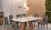 Juego De Comedor - 6 Sillas + Mesa Vidrio - Celeste Beige - Gris