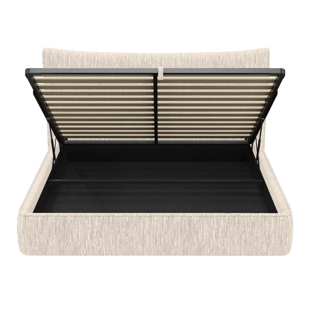 CAMA C/BAÚL KING MADERA-Y-TELA NATURAL-BEIGE ZAFIRO