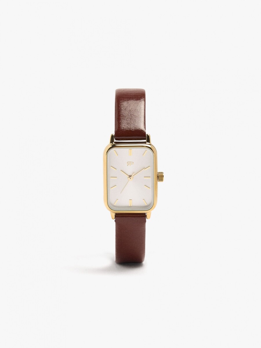 Reloj Rectangular Con Pulsera Efecto Piel marron