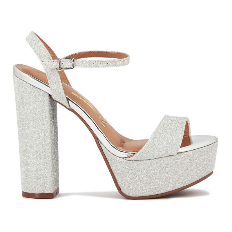 Sandalia Con Plataforma Mujer Vizzano Taco Alto Brillosa Plata
