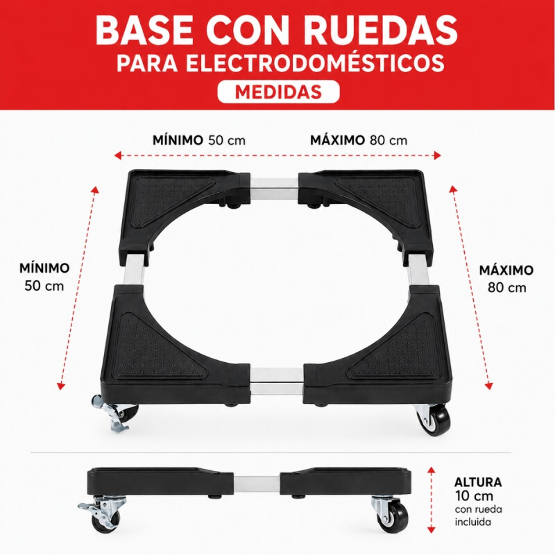 Base con ruedas para electodomesticos grande hasta 80x80 NEGRO