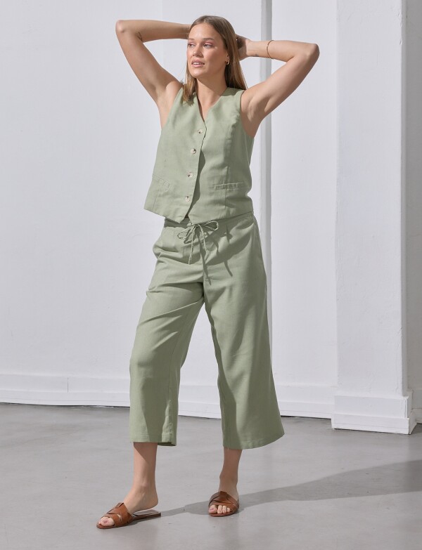 Pantalon Crop Lino VERDE