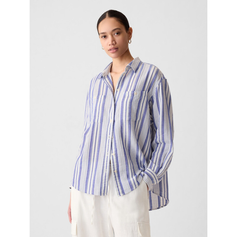 BIG SHIRT - GAUZE BLUE WHITE STRIPE