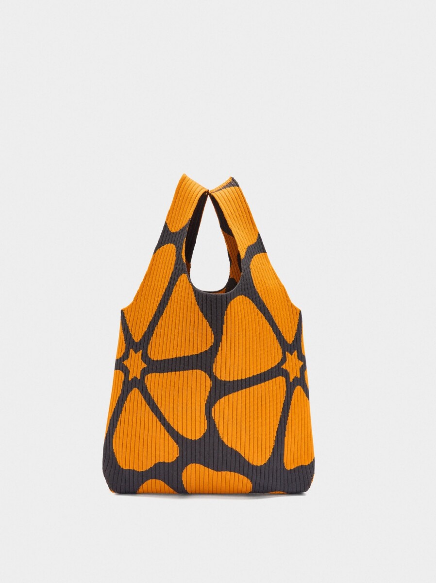 Bolsa De Punto Con Estampado Floral - naranja 