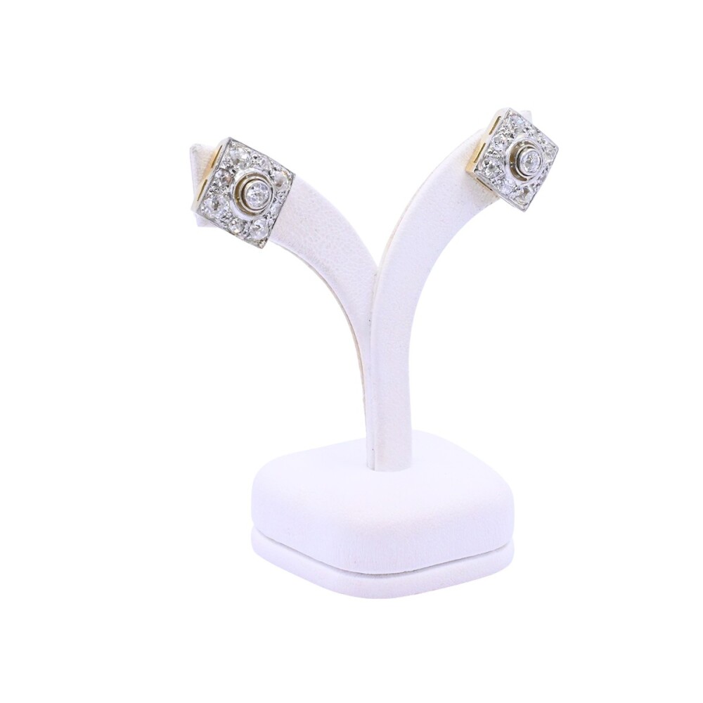 Caravanas oro 18k estilo antiguo 2 tonos con brillantes. Caravanas oro 18k estilo antiguo 2 tonos con brillantes.