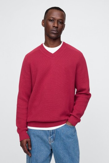 Buzo Cashsoft Cuello V Hombre Beet Red 19-2030 Tcx