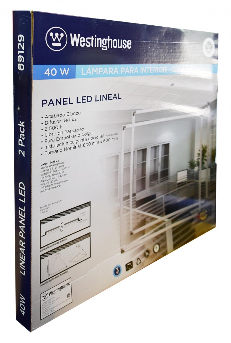 PANEL LED WESTINGHOUSE LINEAL 40 W 60X60 6.5 K 440O LUM PACK 2 UNID 