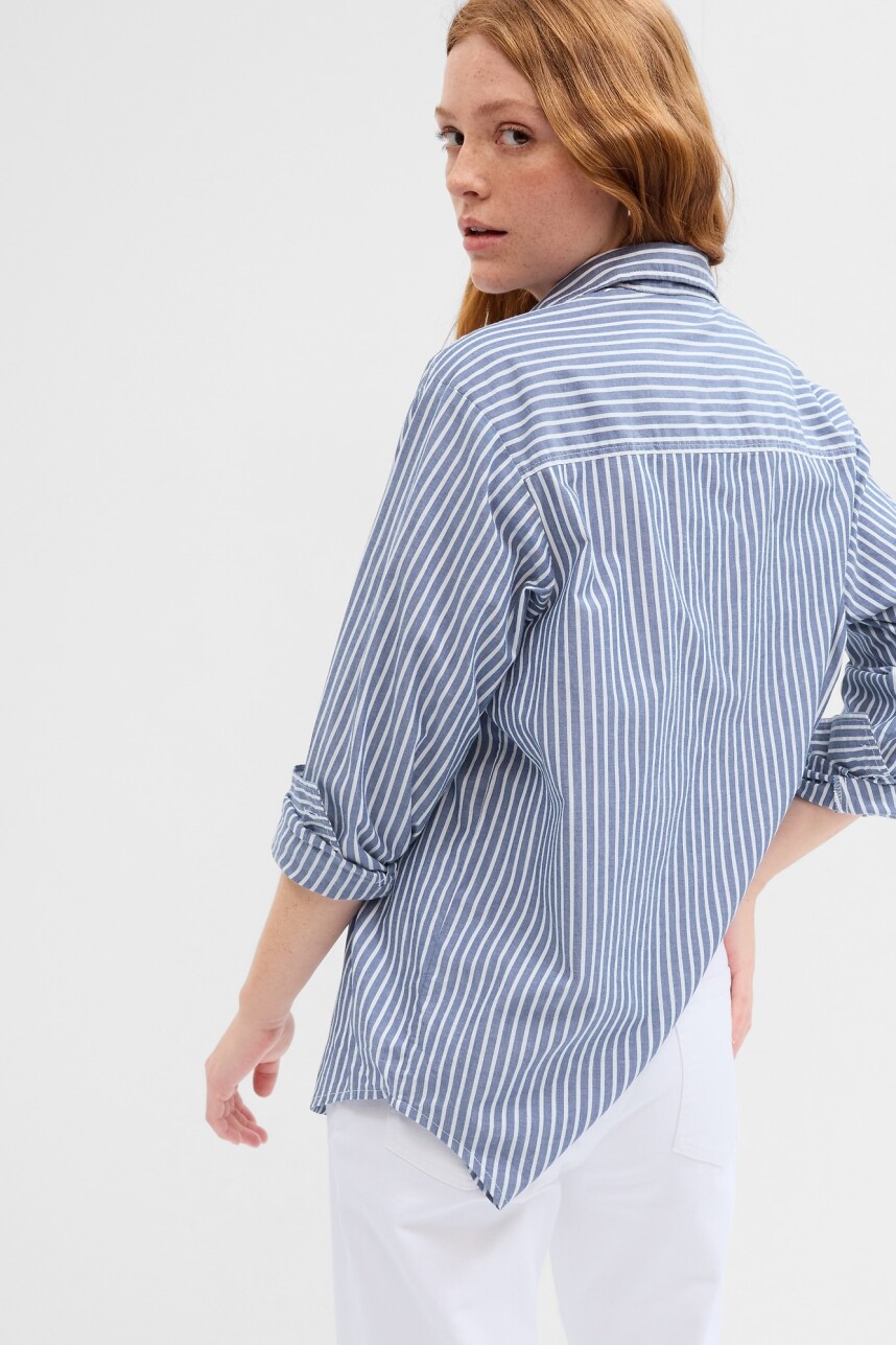 Camisa Poplin Big Shirt Mujer Blue Stripe