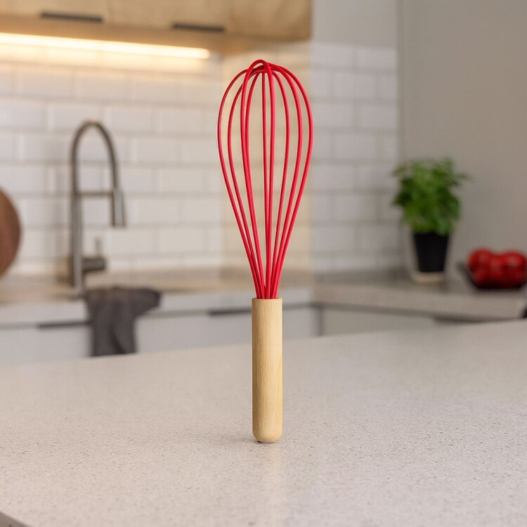 BATIDOR DE SILICONA Y BAMBU MOR Rojo