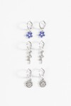 Set de caravanas floral plateado