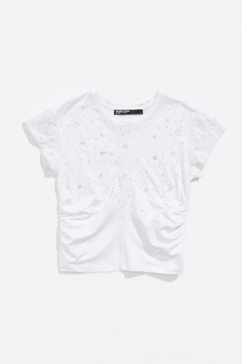 CAMISETA ALGODÓN FRUNCIDA PIED Blanco