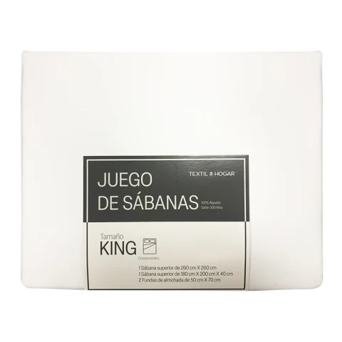 Juego Sábanas Blancas King Textil Hogar 300 Hilos Algodón U
