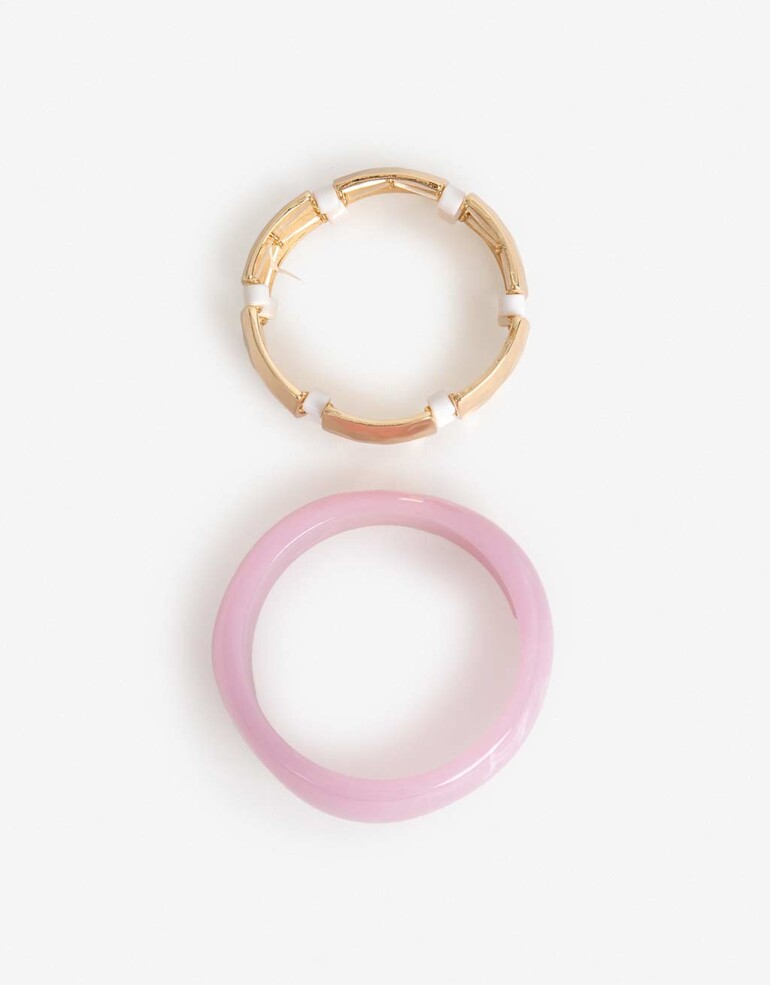 Pulseras Elásticas Sets Resina Set De Pulseras Metal Y Resina - Rosa Claro