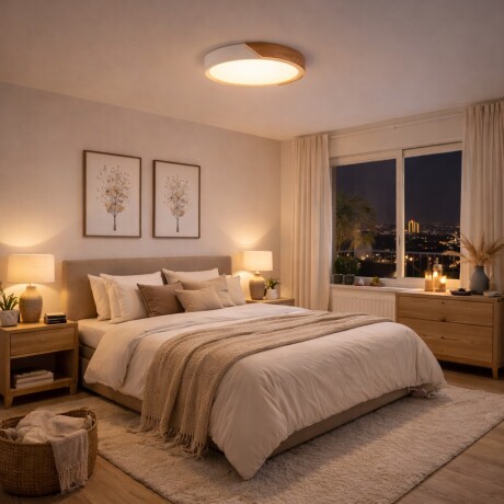 Plafón led circular de madera y aluminio blanco mate Luz neutra