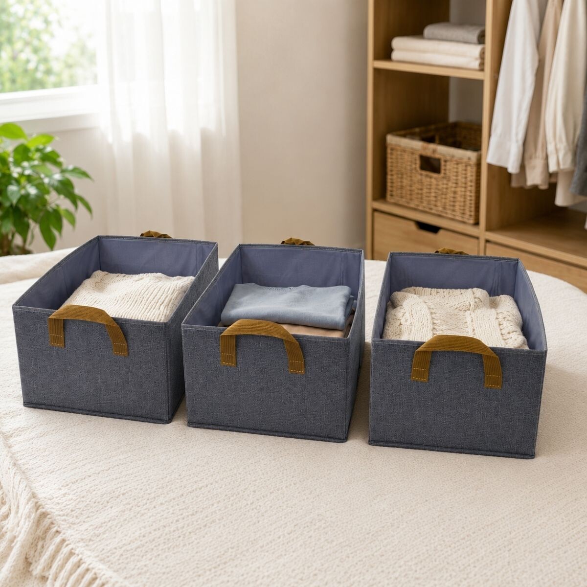 Set X3 cesto de tela 46x27x20cm - GRIS 