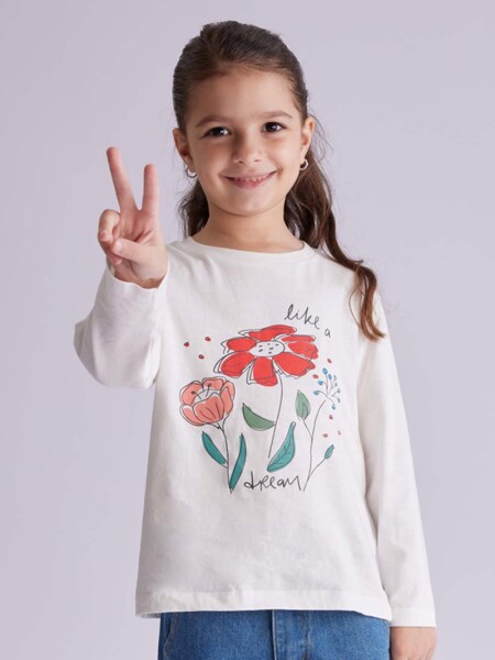 Remera manga larga Flor Blanco