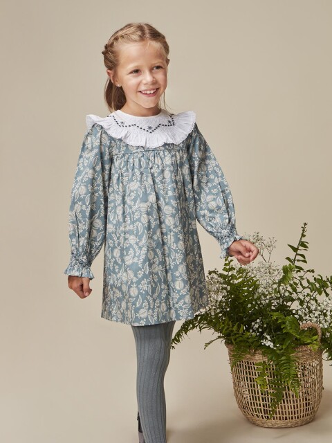 Vestido Cuello Nido De Abeja Azulado