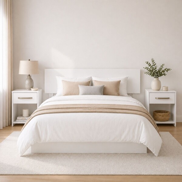 RESPALDO CON DOS MESAS DE LUZ BLANCO