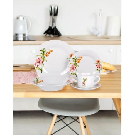 Juego de vajilla One Kitchen en porcelana x 20 piezas Flores Naranjas