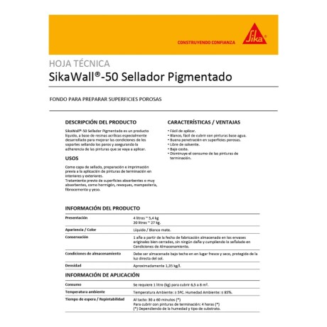 Sellador Pigmentado Sikawall-50 20kg. Sika Color Blanco Sellador Pigmentado Sikawall-50 20kg. Sika Color Blanco