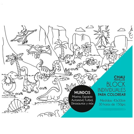 Block x30 Hojas Gigantes 43x30cm P/ Colorear Pintar Mundos