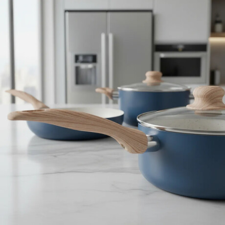 Juego de Batería Antiadherente Cocina 7P c/Tapa Selecta Plus Azul