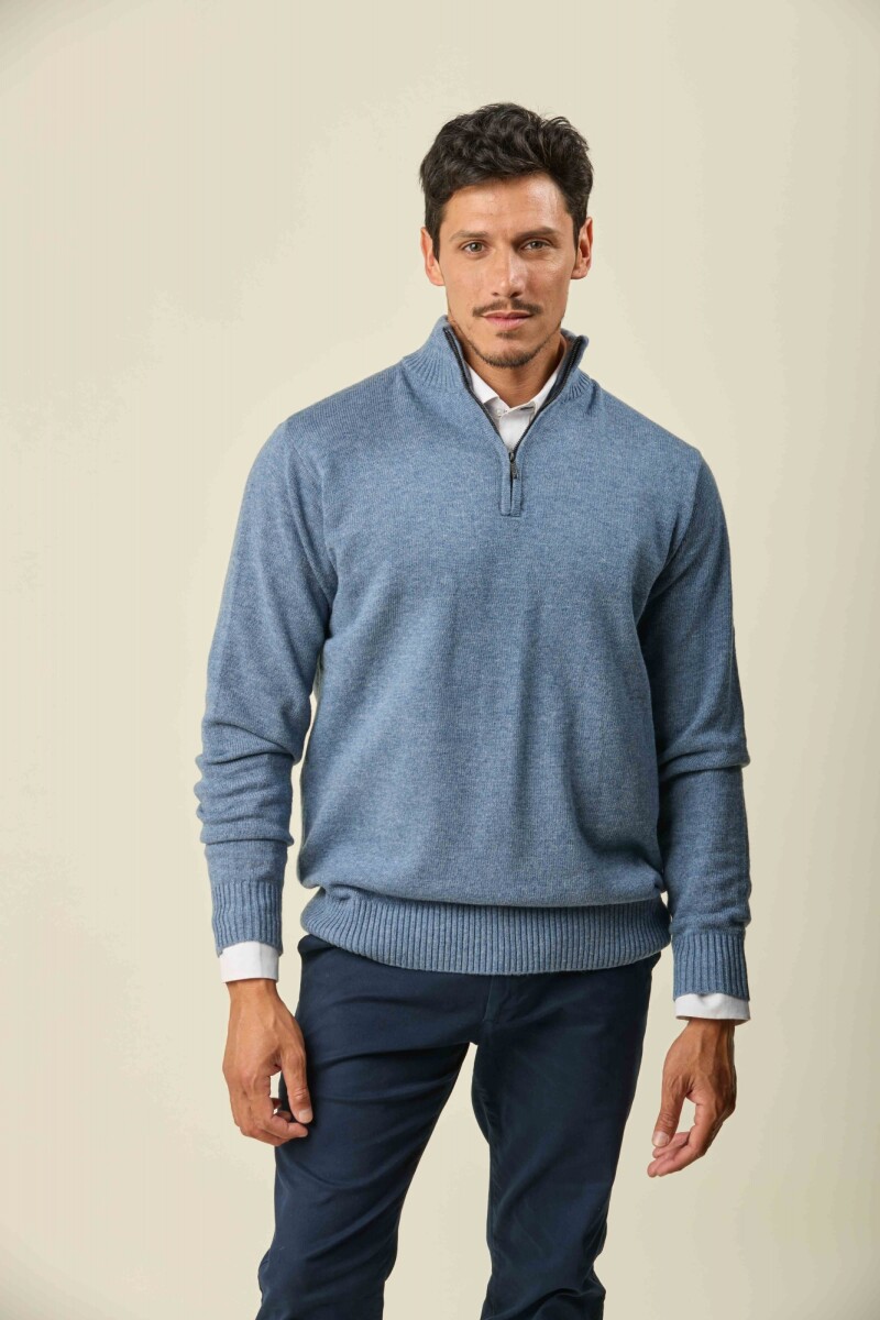 Buzo Lambswool Medio Cierre - Celeste 