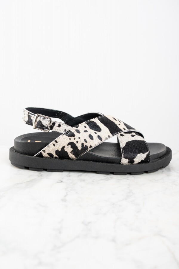 Sandalia Animal Print Pelo Vaca Negro