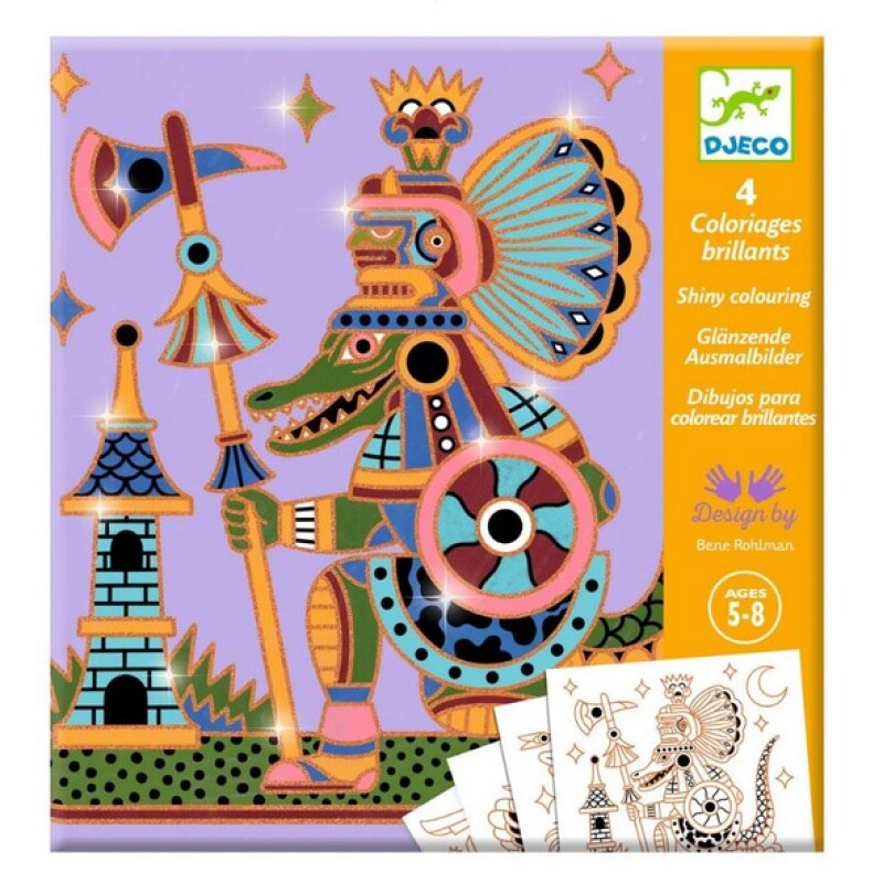 Set x4 láminas para colorear brillantes Animales guerreros