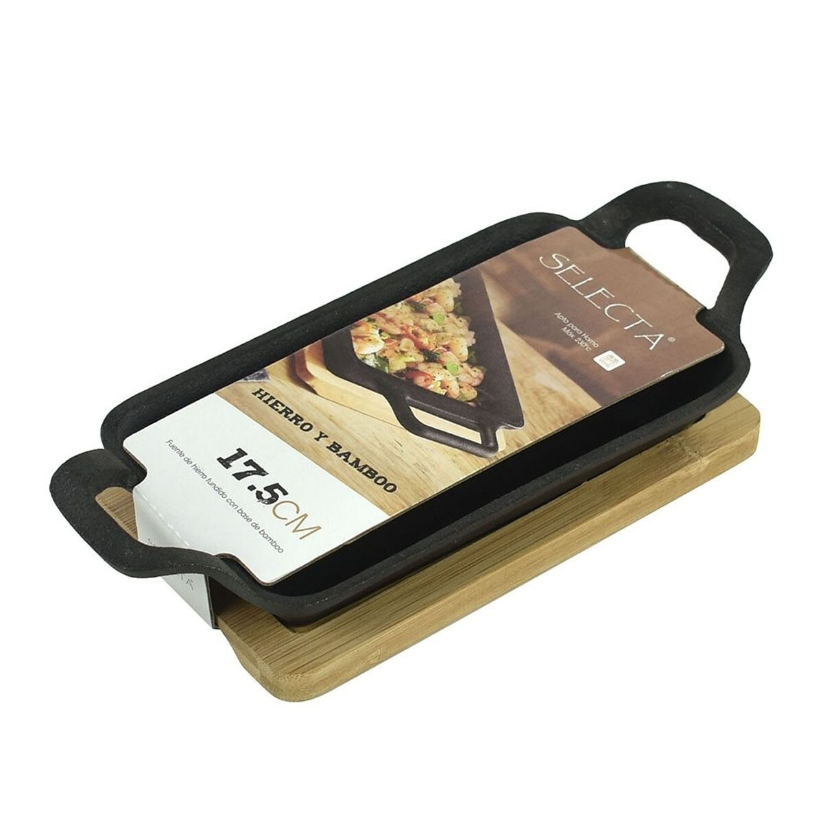 Mini Fuente Rectangular 10x17.5x2.5Cm Hierro con Base Bamboo - Negro 