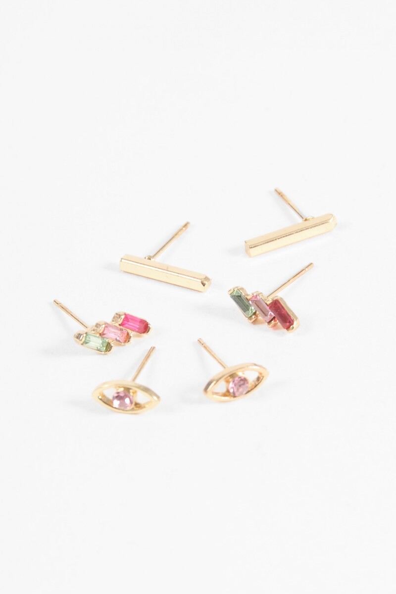 Set caravanas pins strass dorado