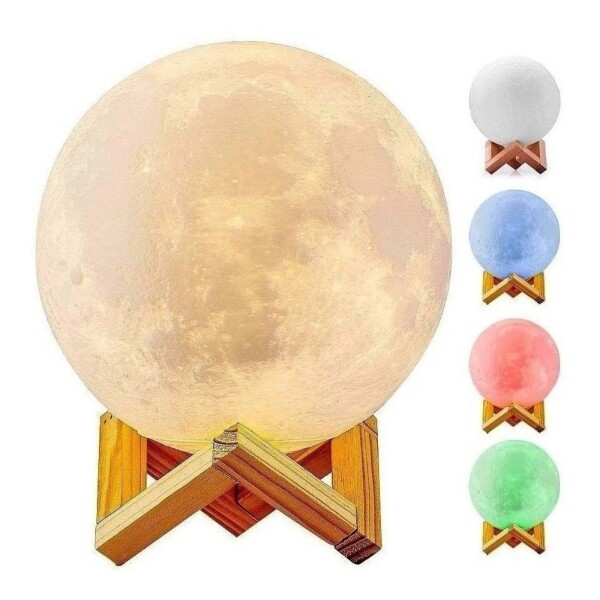 Lampara Veladora Luna 3d Con Base Madera 13cms Rgb Táctil Lampara Veladora Luna 3d Con Base Madera 13cms Rgb Táctil