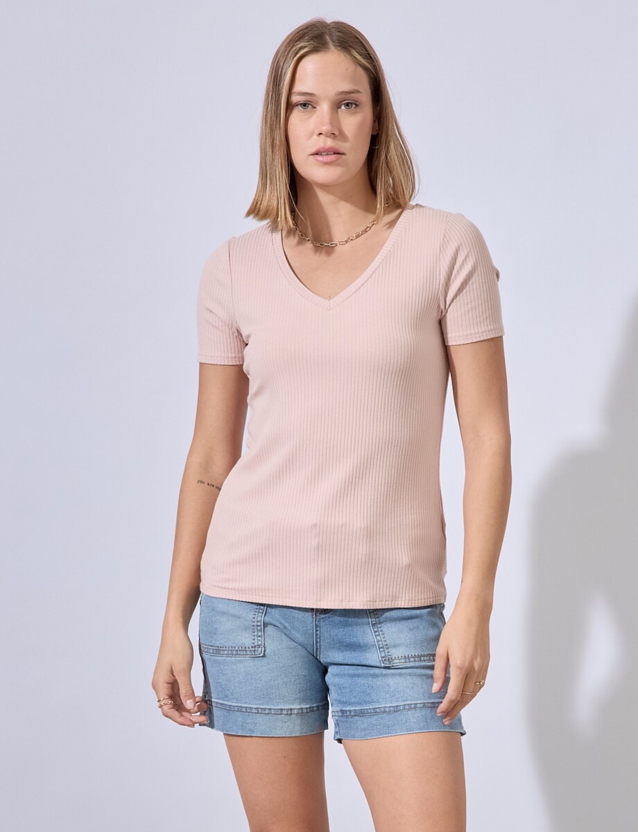 Remera Basica Esc V - Rosa 