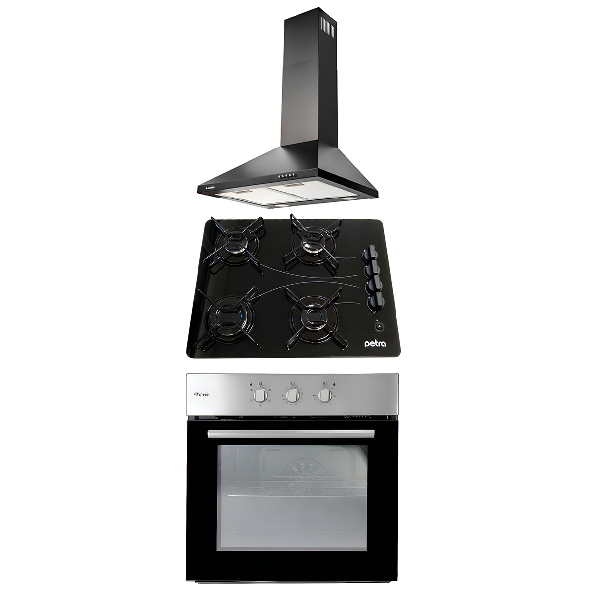 Combo Horno Tem Amatic Con Anafe Y Campana Negra 