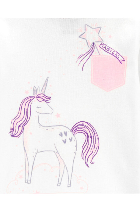 Pijama cuatro piezas de algodón, dos pantalones y dos remeras, diseño unicornios Sin color