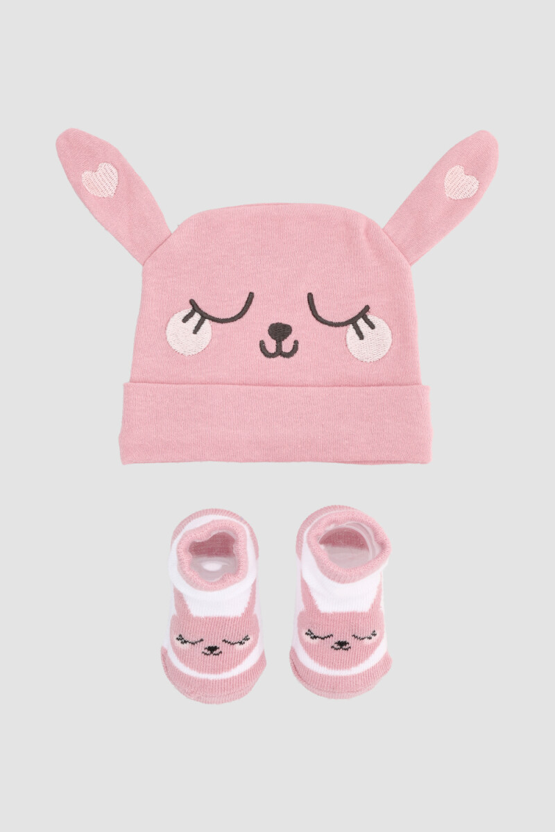 Set gorros escarpines algodon - Rosado 