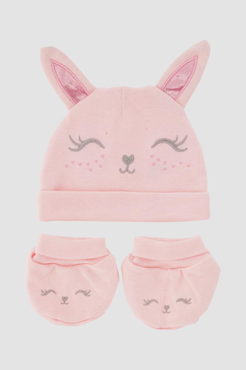 Pack gorrito y medias conejo Rosado
