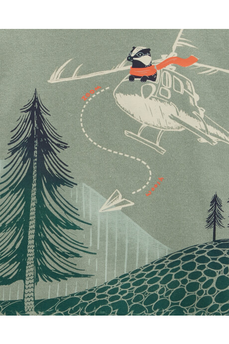 Set dos piezas pantalón y buzo de algodón estampa helicóptero Sin color