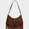 Cartera al hombro Western en efecto gamuza Chocolate