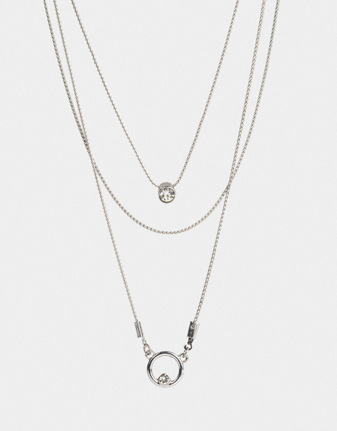 Collares Cortos Con strass Collar Corto Multicadena Strass - Plateado