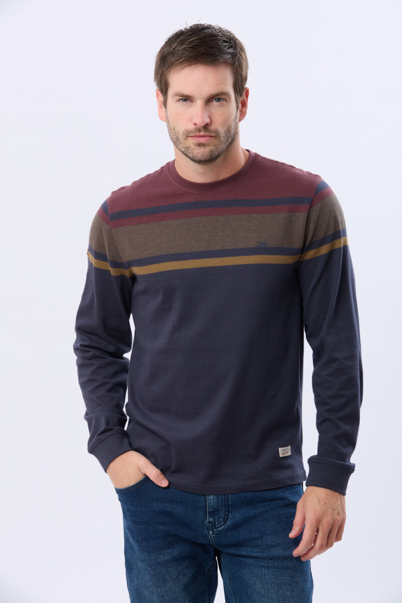 REMERA RAYADA DE ALGODÓN - BORDO 