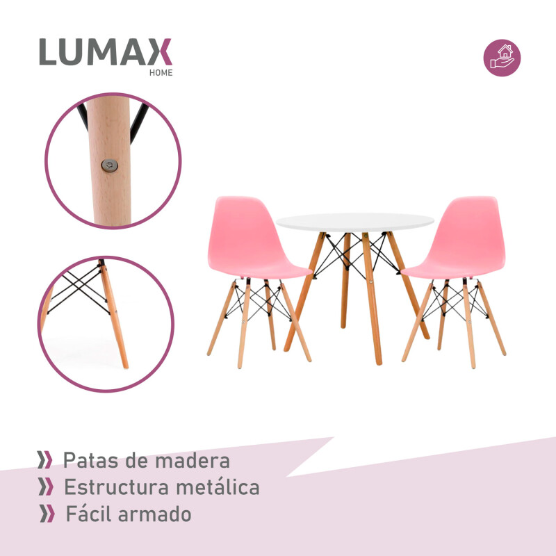 Juego de comedor Con Mesa Circular de 80cm + 2 Sillas Eames Rosa