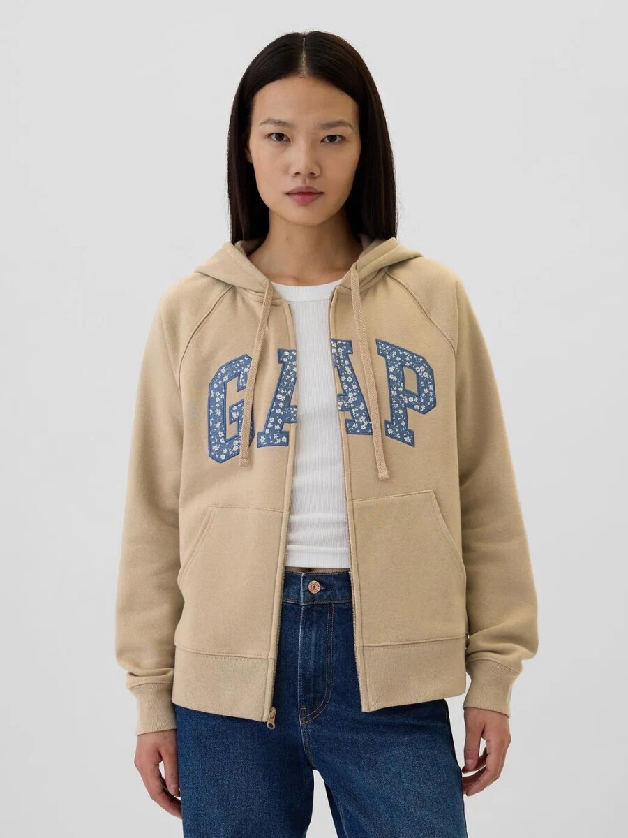 Buzo Canguro Con Cierre Logo Gap Mujer - Khaki Beige Floral 
