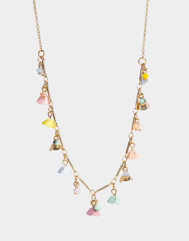 Collares Cortos Con flores Collar Corto Multidijes Florcitas - Dorado