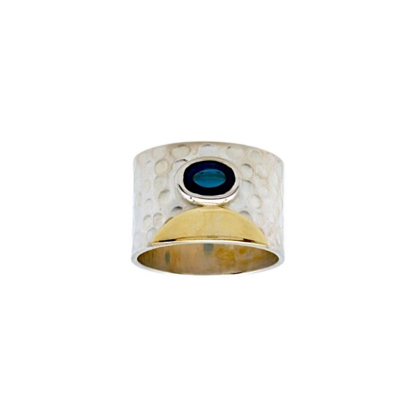 Anillo martillado punto Zafiro-Plata y oro-Piedra Zafiro-AN5932 conpiedra