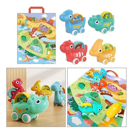 Set 4 Dinocar Auto Dinosaurio + Alfombra Juegos Bebé Huanger Multicolor