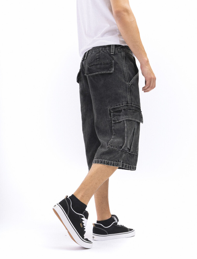 Bermuda Jean Cargo Overzise Negro