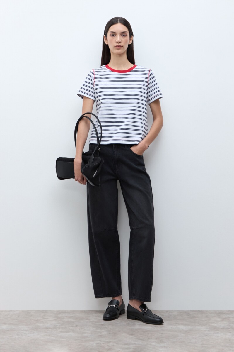 Remera rayada manga corta - blanco 